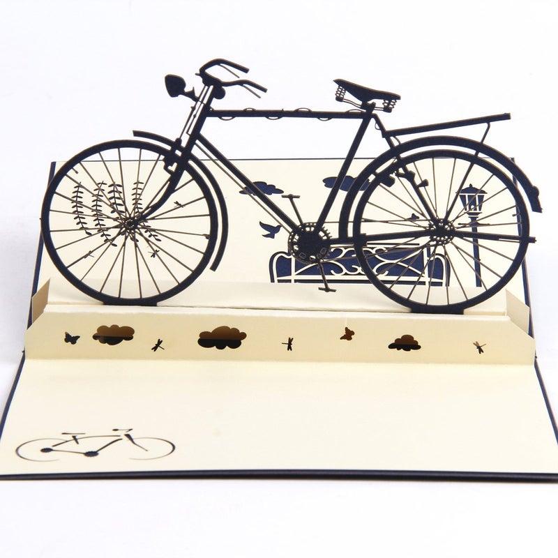 ENJOYPRO 3D Bicycle Pop Up Birthday Card, Father's Day Card, Laser Cut, Eco-Friendly, Blank Writing Space - Image 1